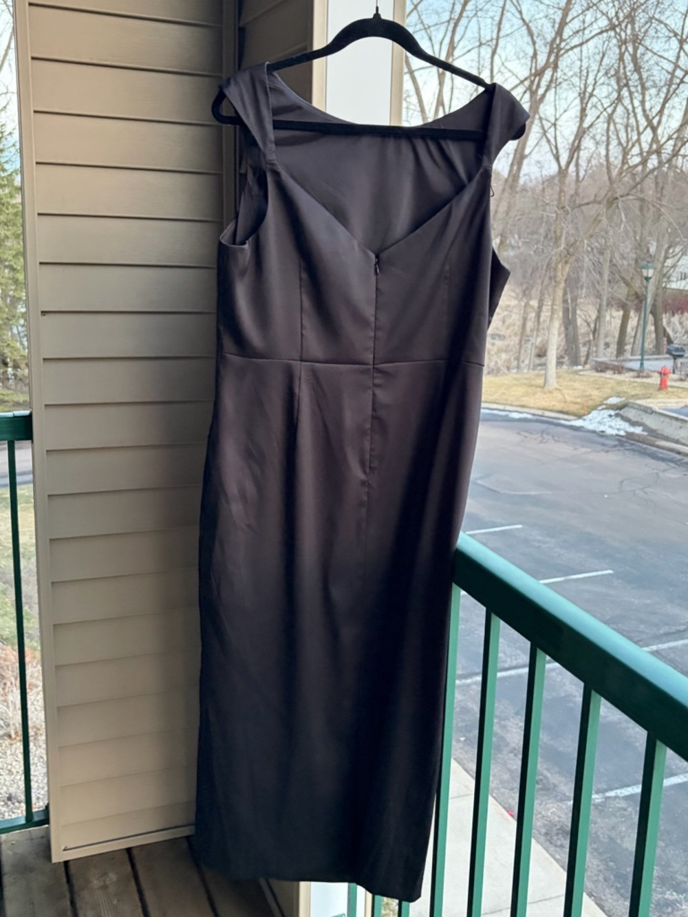 🆕✨ Aidan Mattox Adrianna Papell Black Satin Sheath Dress Midi Size 16 Classic - Picture 5 of 17